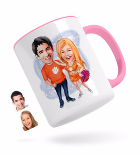 BK Gift Kişiye Özel Sevgililer Karikatürlü Pembe Kupa Bardak-54
