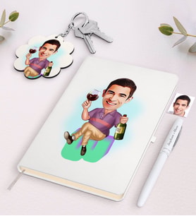 BK Gift Kişiye Özel Erkek Karikatürlü Beyaz Defter Kalem ve Anahtarlık Hediye Seti-2 (Model 1)
