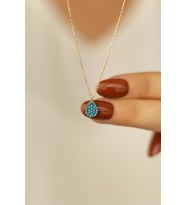 Damla Firuze Taşlı Gümüş Kolye - Rose