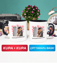 İkili Sevgiliye Sevgililer Günü Hediyesi 12 Kupa Bardak Siyah