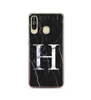 Samsung A60 Siyah Mermer Harf Tasarımlı Telefon Kılıfı H-Harfi 