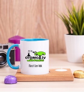 Otomotiv Mühendisi Ahşap Altlıklı Mumlu Mavi Kupa Bardak