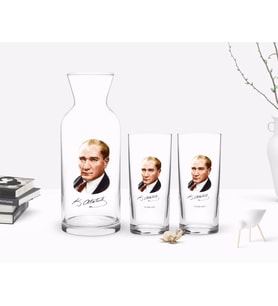 BK Gift Kişiye Özel Renkli Baskılı Atatürk Temalı İkili Rakı Bardağı ve Karaf Hediye Seti-12 (Model 1)