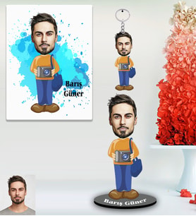 Kişiye Özel Fotoğrafçı Karikatürlü 3 lü Hediye Seti Bay-1
