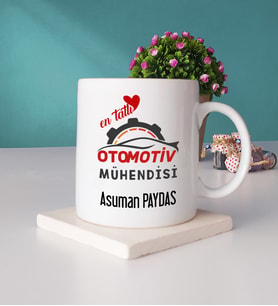 Mesajlı Otomotiv Mühendisi Tasarımlı Kişiye Özel Hediye Otomotiv Mühendisi Kupa Bardak ve Taş Bardak Altlığı Hediye Seti