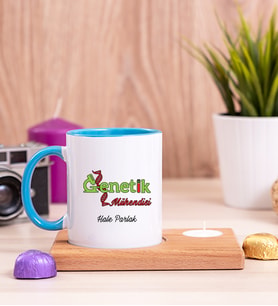 Genetik Mühendisi Ahşap Altlıklı Mumlu Mavi Kupa Bardak
