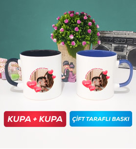 İkili Sevgiliye Sevgililer Günü Hediyesi 8 Kupa Bardak Siyah Lacivert