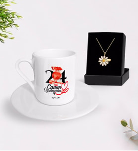 BK Gift Kişiye Özel Canım Öğretmenim Türk Kahvesi Fincanı ve İsimli Papatya Kolye Hediye Seti-10 (Model 1)