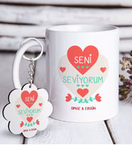 BK Gift Kişiye Özel Sevgililer Günü Beyaz Kupa ve Anahtarlık Hediye Seti-57 (Model 1)