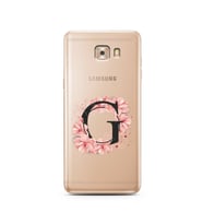 Pembe Çiçekli Harf Tasarım Süper Şeffaf Silikon Telefon Kılıfı Samsung C9  G-Har