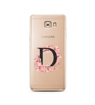 Pembe Çiçekli Harf Tasarım Süper Şeffaf Silikon Telefon Kılıfı Samsung C9  D-Har
