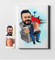 BK Gift Kişiye Özel Baba Oğul Karikatür Kanvas Tablo 50x70cm 1
