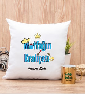 Mutfağın Kraliçesi Yastık ve Gold Kupa Bardak