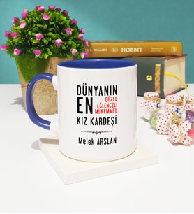 Kız Kardeş Tasarımlı Kişiye Özel Kız Kardeş Kupa Bardak Lacivert