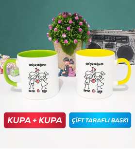 İkili Kişiye Özel Sevgililer Günü Hediyesi Kupa Bardak Yeşil Sarı
