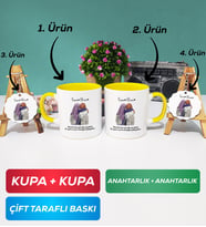 İkili Sarı Arkadaşa Hediye Yan Yana Kupa Bardak Anahtarlık