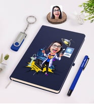 BK Gift Kişiye Özel Kadın Diş Hekimi Karikatürlü Lacivert Defter Kalem 32gb USB Bellek Hediye Seti-1 (Model 1)