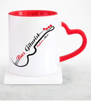 BK Gift Kişiye Özel Mesleki Bas Gitarist Kırmızı Kalpli Kupa Bardak  2
