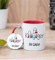 Kimyager Kırmızı Kupa Bardak Ve Anahtarlık Set