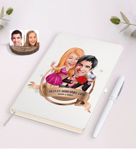 BK Gift Kişiye Özel Yılın En Mükemmel Çifti Karikatürlü Beyaz Defter ve Kalem Hediye Seti-9