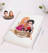 BK Gift Kişiye Özel Yılın En Mükemmel Çifti Karikatürlü Beyaz Defter ve Kalem Hediye Seti-9