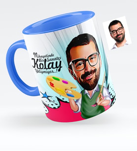 BK Gift Kişiye Özel Bay Ressam Karikatürlü Mavi Kupa Bardak  1