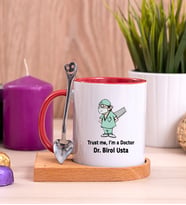 Doktor Esprili Ahşap Altlıklı Kırmızı Kupa Bardak