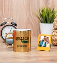 Radyoloji Teknikeri Gold Kupa Bardak ve Sarı Mini Fotoğraf Çerçevesi