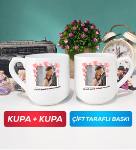 İkili Sevgiliye Sevgililer Günü Hediyesi 12 Kupa Bardak Oval