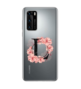 Pembe Çiçekli Harf Tasarım Süper Şeffaf Silikon Telefon Kılıfı Huawei P40 L-Harf