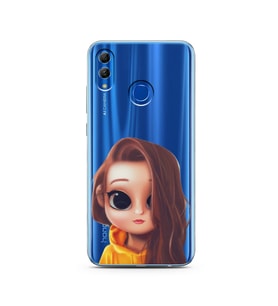 Kahve Saçlı Kız Tasarımlı Süper Şeffaf Silikon Telefon Kılıfı Huawei Honor 10 Li