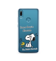 Snoopy Tasarımlı Süper Şeffaf Silikon Telefon Kılıfı Huawei Y6 (Prime) 2019
