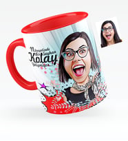 BK Gift Kişiye Özel Bayan Karikatürlü Kırmızı Kupa Bardak  8