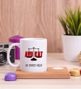 Avukat Ahşap Altlıklı Mumlu Beyaz Kupa Bardak
