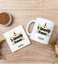 İş Güvenliği Uzmanı Beyaz Kupa Bardak Ve Bardak Altlığı Seti