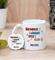 Öğretmenler Günü Hediyesi Beyaz Kupa Bardak Ve Anahtarlık Set