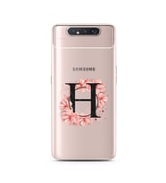 Pembe Çiçekli Harf Tasarım Süper Şeffaf Silikon Telefon Kılıfı Samsung A80 H-Har