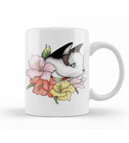 Cat Portrait in Gladiolus Flowers Pink Edition Kedi Kupa Bardak