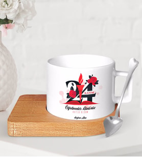 BK Gift Kişiye Özel Öğretmenler Gününüz Kutlu Olsun Ahşap Altlıklı Seramik Fincan-1 (Beyaz)