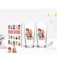 BK Gift Kişiye Özel Renkli Baskılı Sevgililer Karikatürlü İkili Rakı Bardağı ve Rakı Cep Kitabı Hediye Seti-51 (Model 1)
