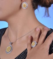 Altın Yaldızlı Oksitli Telkari Bayan Gümüş Üçlü Set