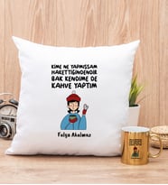 Bak Kendime De Kahve Yaptım Yastık ve Gold Kupa Bardak