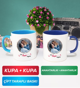 İkili Sevgiliye Sevgililer Günü Hediyesi 11 Kupa Bardak Mavi Lacivert