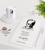 BK Gift Kişiye Özel Atatürk Öğretmen Beyaz Defter Kalem Türk Kahvesi Fincanı Seti-2 (Model 1)