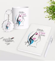 BK Gift Kişiye Özel Güzellik ve Saç Bakımı Öğretmeni Kupa Anahtarlık Beyaz Defter Kalem Hediye Seti (Model 1)