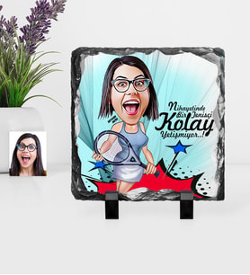 BK Gift Kişiye Özel Bayan Tenis Oyuncusu Karikatürlü Dekoratif Doğal Taş  1