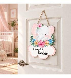 Gifties Çiçekler için Fil Yavrusu Temalı Kişiye Özel Kapı Süsü