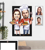 Kişiye Özel Aşçı Sevgili Karikatürlü 3D Ahşap Tablo 30x47 Model-2