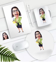 BK Gift Kişiye Özel Bayan Sekreter Karikatürlü Defter Kalem Kupa Mouse Pad Seti (Model 1)