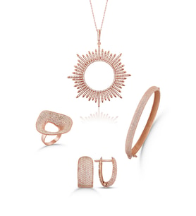 Gümüş Zirkon Taşlı Aşk Büyüsü Tasarım Abiye Günlük Set (Rose)